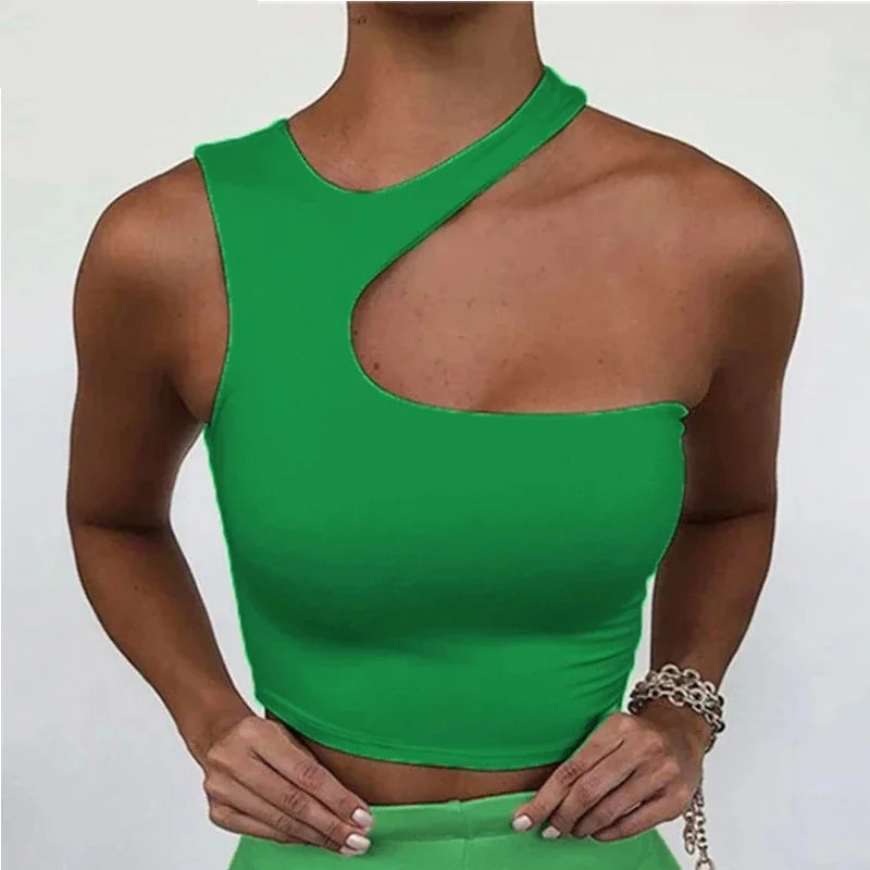 Clearance_Cut Out Sexy Crop Off Shoulder Solid 2023 Skinny Sport Short Tops Women Tank Irregular Summer Tube Tops_Continuous upd