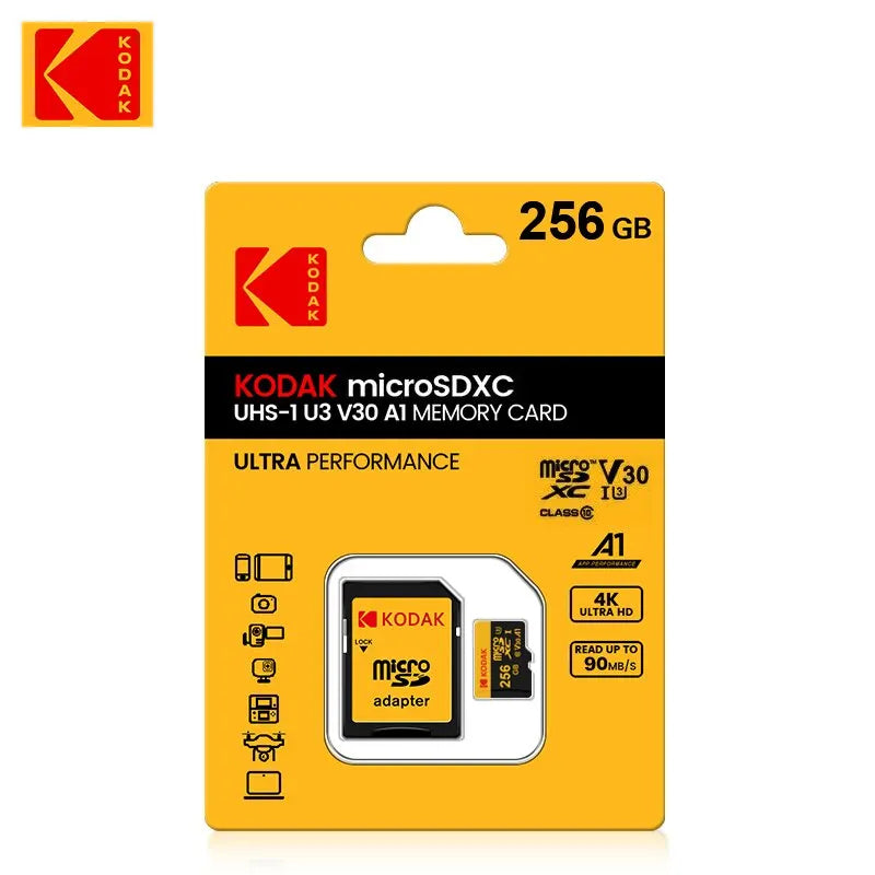 KODAK MicroSD Card 32GB 64GB 128GB 256GB Memori Memory Card C10 TF Micro SD SDXC U3 V30 4K For Phone Drone Camera