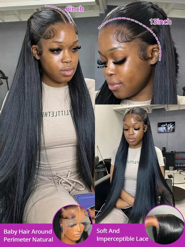 250% Density 40 inch Straight Lace Front Wigs Human Hair 13x6 HD Lace Frontal Wig Women PrePluck Brazilian Glueless Closure Wigs