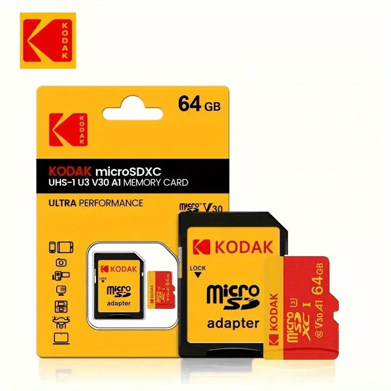 Kodak Micro SDCC/SDHC memory card 32GB-256GB UHS-I V30 level, suitable for smartphones, tablets, and sports cameras