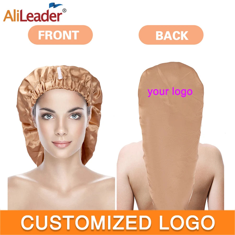 Long Satin Solid Sleeping Hat Night Cap Adjustable Women Satin Night Sleep Cap Hair Bonnet Hat  For Hair Care Head Cover Bonnets