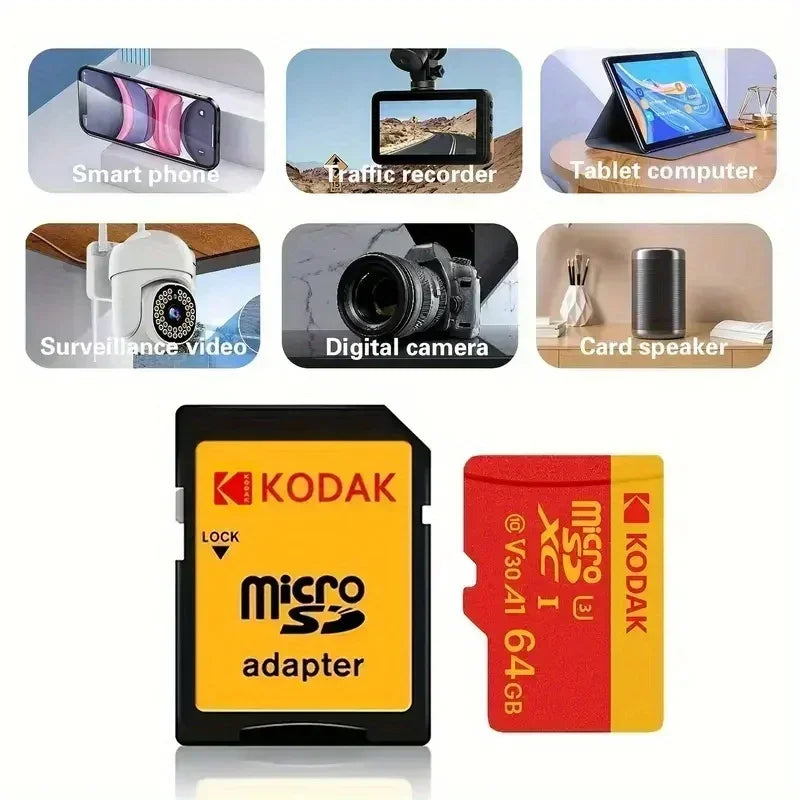 Kodak Micro SDCC/SDHC memory card 32GB-256GB UHS-I V30 level, suitable for smartphones, tablets, and sports cameras