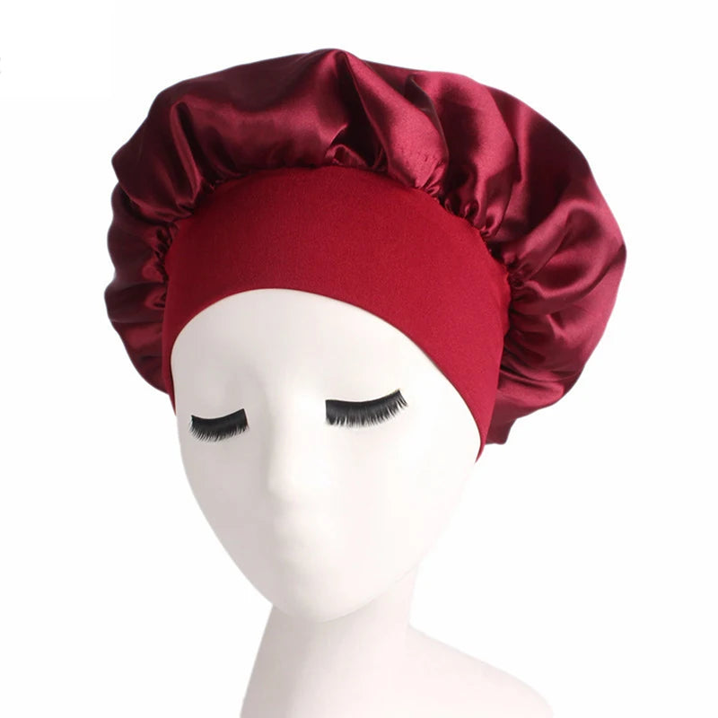 Newly Satin Night Hair Cap Women's Solid Sleeping Hat Sleep Care Bonnet Nightcap For Women Unisex Cap