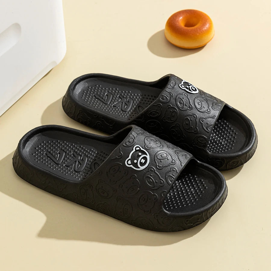 Women Casual Slippers Summer Cute Bear Cool Bathroom Anti-slip Slides Air Cushion Lightness Soft Sole Men Flat Shoes Couple