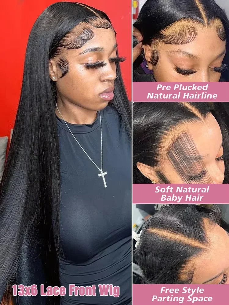 250% Density 40 inch Straight Lace Front Wigs Human Hair 13x6 HD Lace Frontal Wig Women PrePluck Brazilian Glueless Closure Wigs